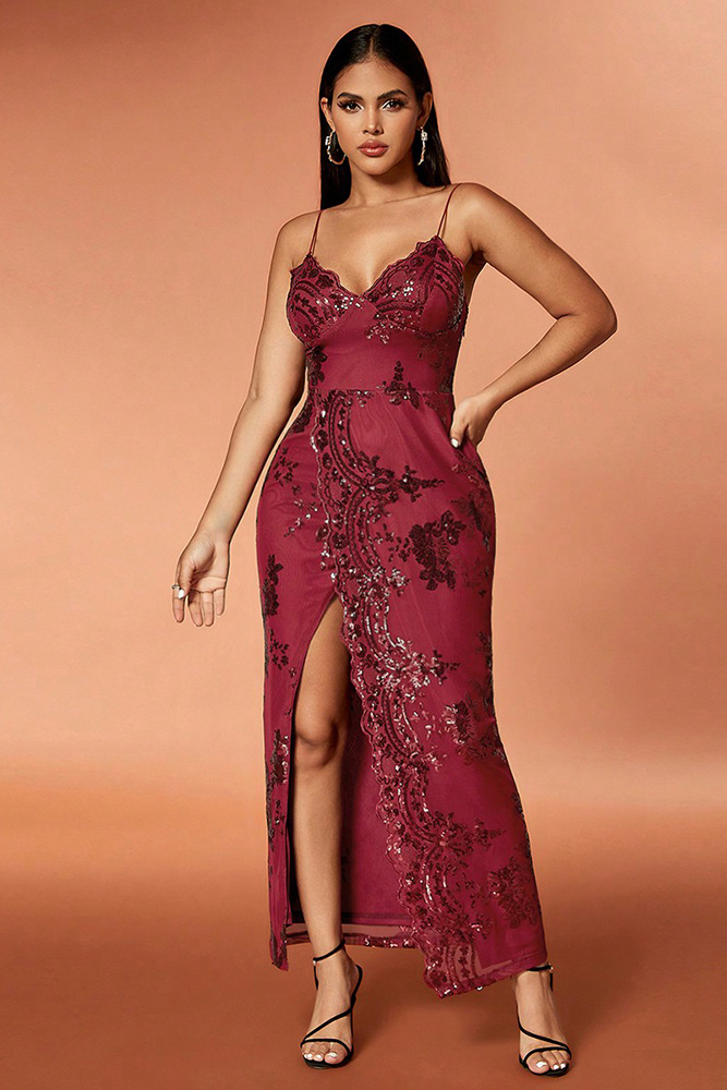 EysintTMSequined slit skirt hip-hugging sexy evening dress