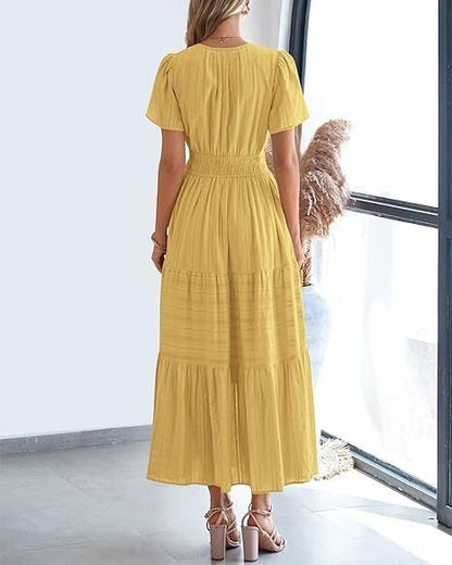 👗Women's Casual Spring Short Sleeve V Neck Maxi Dress