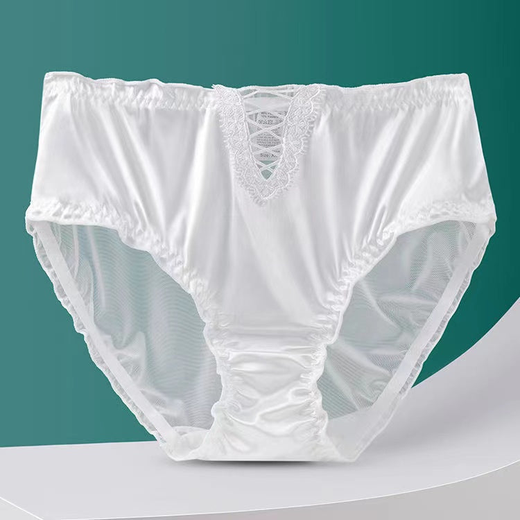 💓Women's Satin Ice Silk Seamless Lace Briefs