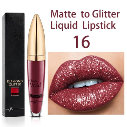 💄USD9.99 💄- Diamond Lip Color Matte to Shimmer Liquid Lipstick Waterproof