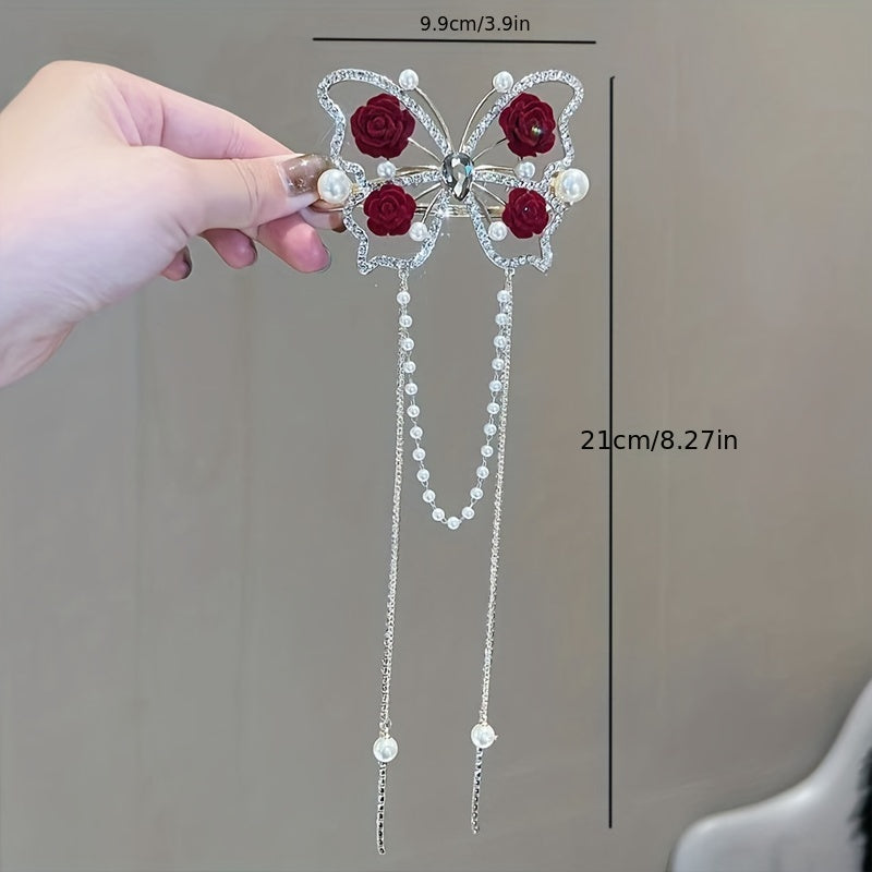 🌹Vintage butterfly rose tassel hairpin🦋