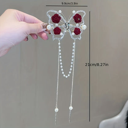 🌹Vintage butterfly rose tassel hairpin🦋