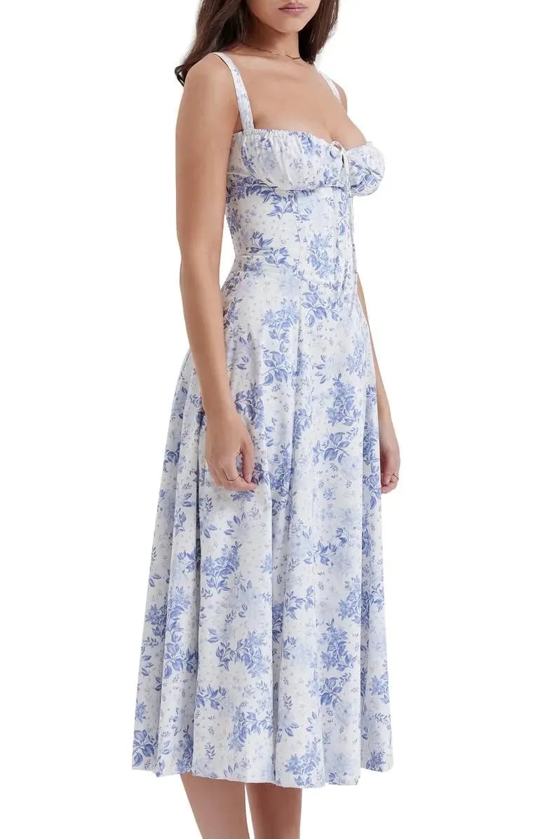 🔥Floral Bustier Midriff Waist Shaper Dress