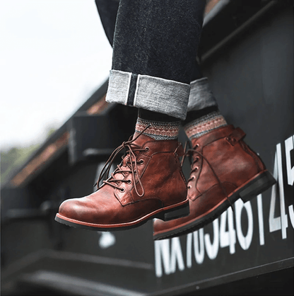 Mens Genuine Leather Waterproof Non-slip Arch Support Vintage Casual Chukka Boots
