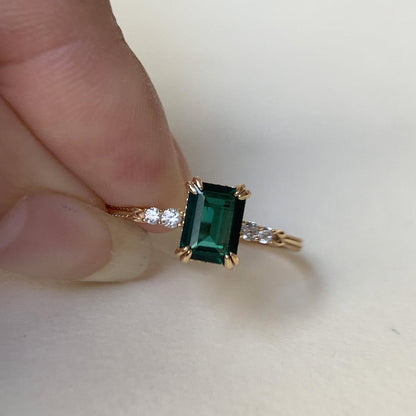 Natural Green Emerald Cut Prasiolite RingsAnniversary Birthday Gift For Her