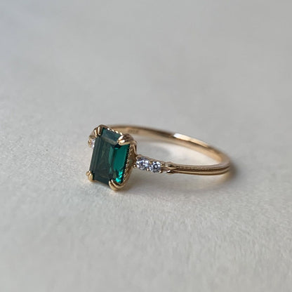 Natural Green Emerald Cut Prasiolite RingsAnniversary Birthday Gift For Her