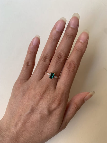 Natural Green Emerald Cut Prasiolite RingsAnniversary Birthday Gift For Her