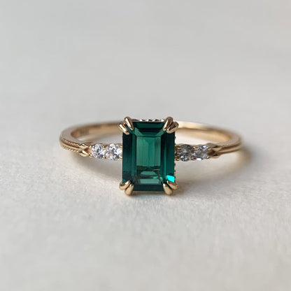 Natural Green Emerald Cut Prasiolite RingsAnniversary Birthday Gift For Her
