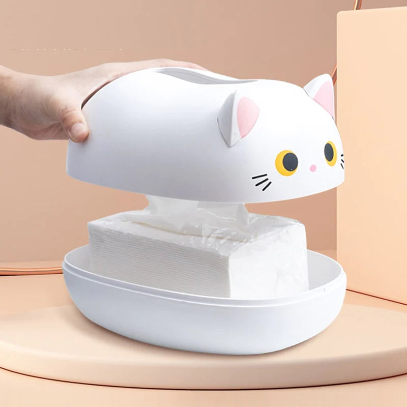 Cute cat-shaped tissue box with toothpick holder
