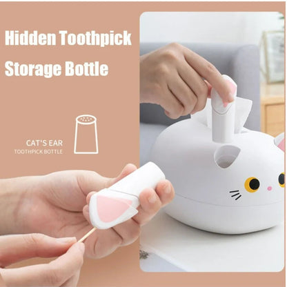 Cute cat-shaped tissue box with toothpick holder