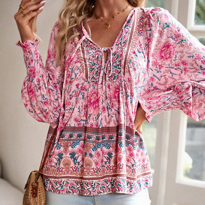 💖2025 New Products💖Women's Fashion Printed v-Neck Long Sleeve Shirt - Buy two and get free shipping!