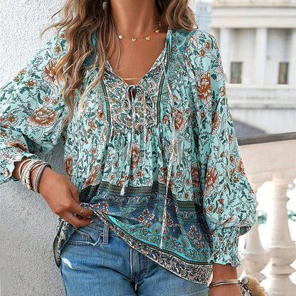 💖2025 New Products💖Women's Fashion Printed v-Neck Long Sleeve Shirt - Buy two and get free shipping!