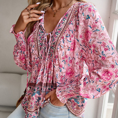 💖2025 New Products💖Women's Fashion Printed v-Neck Long Sleeve Shirt - Buy two and get free shipping!