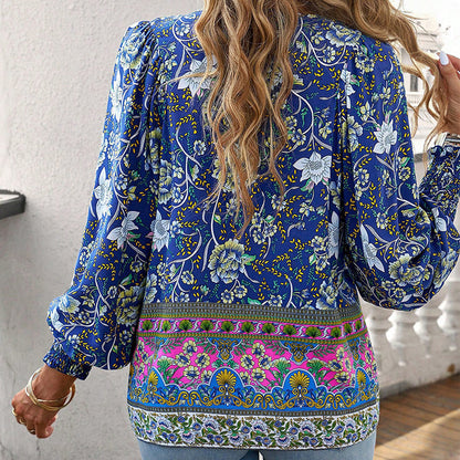 💖2025 New Products💖Women's Fashion Printed v-Neck Long Sleeve Shirt - Buy two and get free shipping!