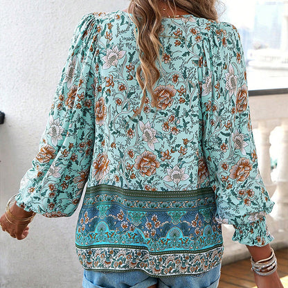 💖2025 New Products💖Women's Fashion Printed v-Neck Long Sleeve Shirt - Buy two and get free shipping!
