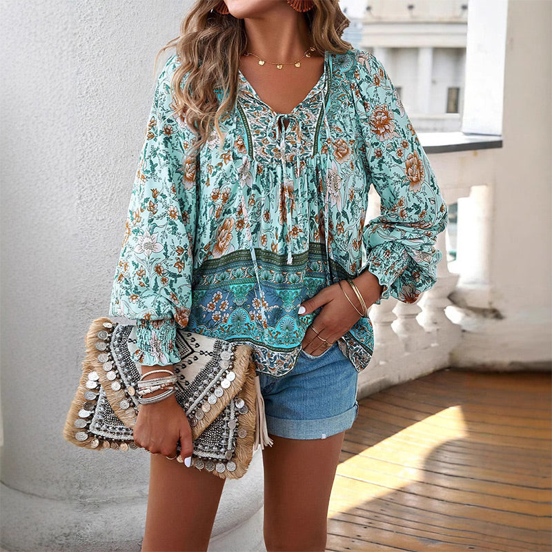 💖2025 New Products💖Women's Fashion Printed v-Neck Long Sleeve Shirt - Buy two and get free shipping!