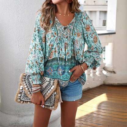 💖2025 New Products💖Women's Fashion Printed v-Neck Long Sleeve Shirt - Buy two and get free shipping!