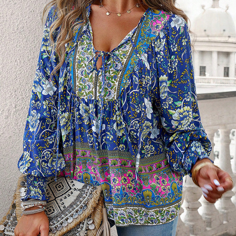 💖2025 New Products💖Women's Fashion Printed v-Neck Long Sleeve Shirt - Buy two and get free shipping!