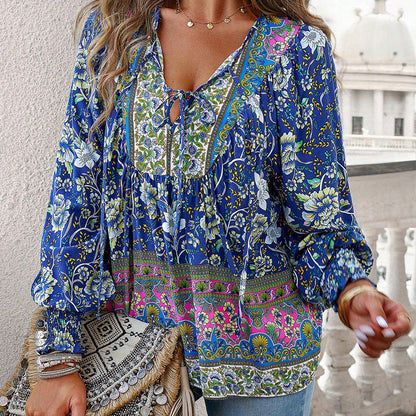 💖2025 New Products💖Women's Fashion Printed v-Neck Long Sleeve Shirt - Buy two and get free shipping!