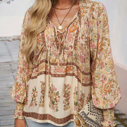 💖2025 New Products💖Women's Fashion Printed v-Neck Long Sleeve Shirt - Buy two and get free shipping!