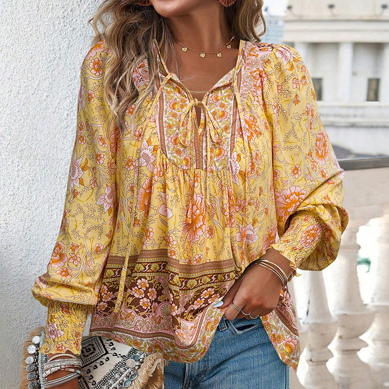 💖2025 New Products💖Women's Fashion Printed v-Neck Long Sleeve Shirt - Buy two and get free shipping!