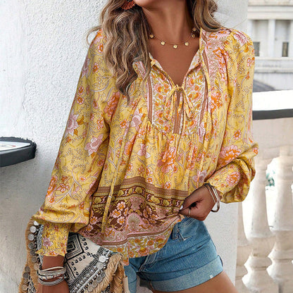 💖2025 New Products💖Women's Fashion Printed v-Neck Long Sleeve Shirt - Buy two and get free shipping!