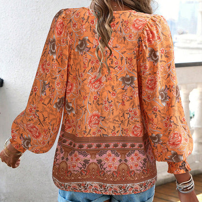 💖2025 New Products💖Women's Fashion Printed v-Neck Long Sleeve Shirt - Buy two and get free shipping!