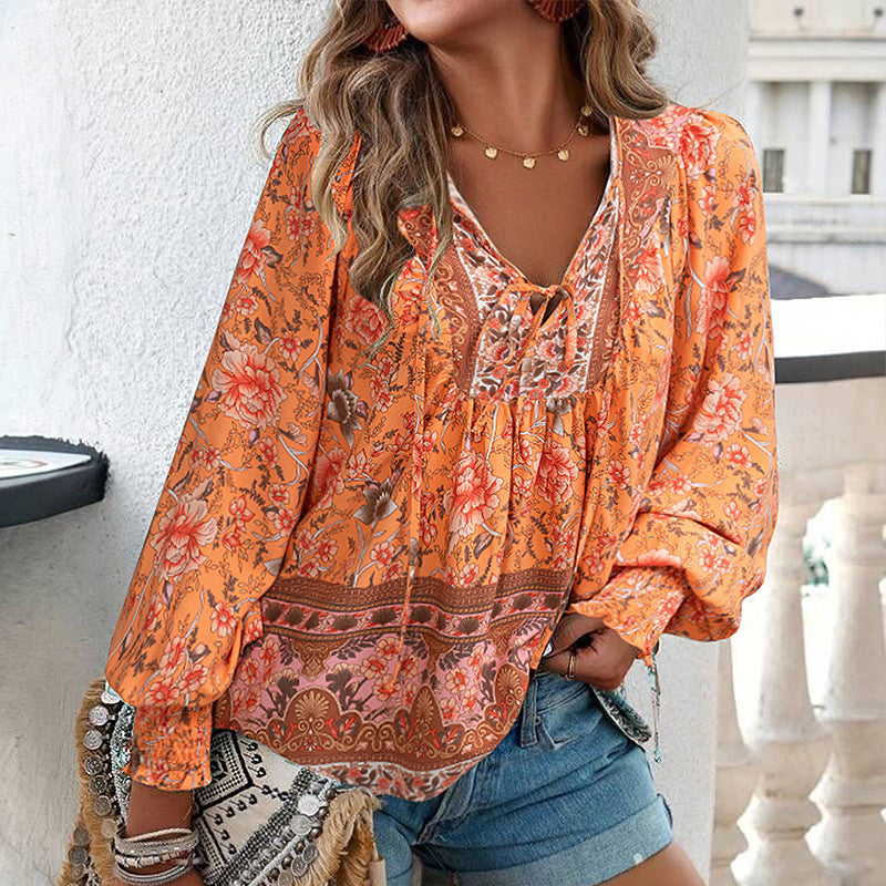 💖2025 New Products💖Women's Fashion Printed v-Neck Long Sleeve Shirt - Buy two and get free shipping!