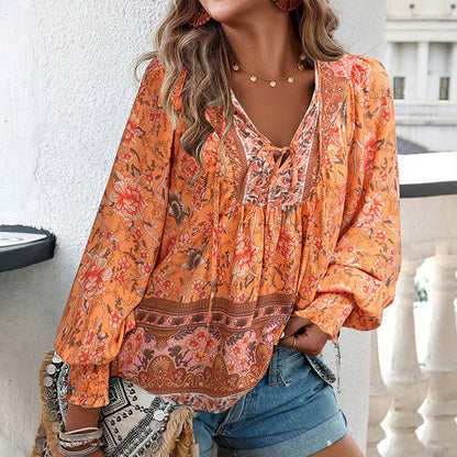 💖2025 New Products💖Women's Fashion Printed v-Neck Long Sleeve Shirt - Buy two and get free shipping!