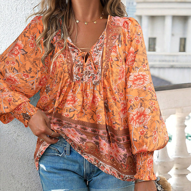 💖2025 New Products💖Women's Fashion Printed v-Neck Long Sleeve Shirt - Buy two and get free shipping!