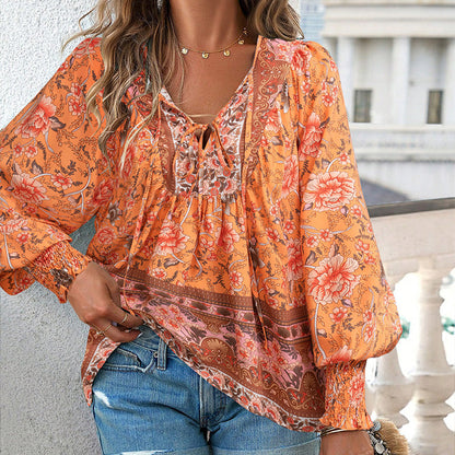 💖2025 New Products💖Women's Fashion Printed v-Neck Long Sleeve Shirt - Buy two and get free shipping!