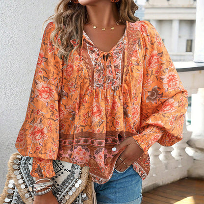 💖2025 New Products💖Women's Fashion Printed v-Neck Long Sleeve Shirt - Buy two and get free shipping!