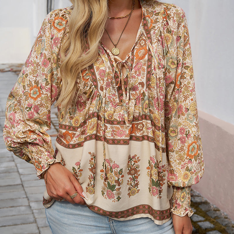 💖2025 New Products💖Women's Fashion Printed v-Neck Long Sleeve Shirt - Buy two and get free shipping!