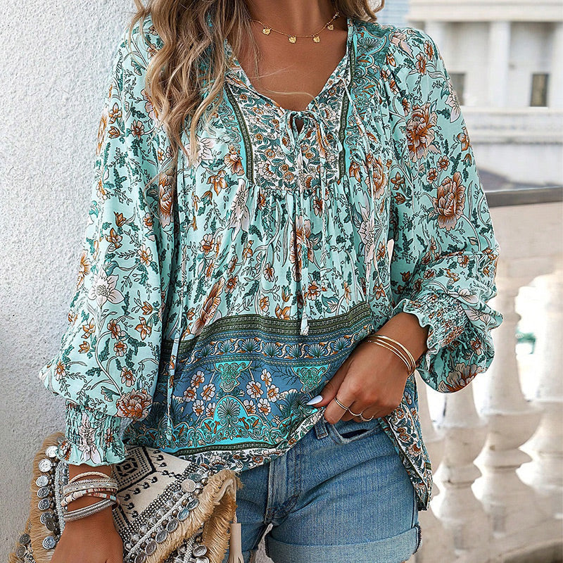 💖2025 New Products💖Women's Fashion Printed v-Neck Long Sleeve Shirt - Buy two and get free shipping!