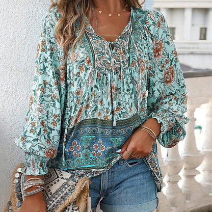 💖2025 New Products💖Women's Fashion Printed v-Neck Long Sleeve Shirt - Buy two and get free shipping!