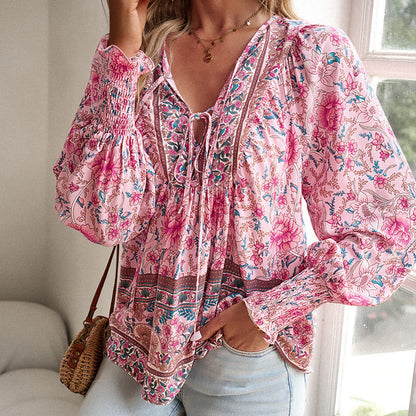 💖2025 New Products💖Women's Fashion Printed v-Neck Long Sleeve Shirt - Buy two and get free shipping!