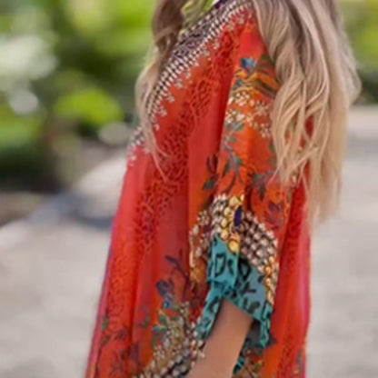 Needtoknit🔥Hot sale🔥- loose printed v-neck ethnic style blouses