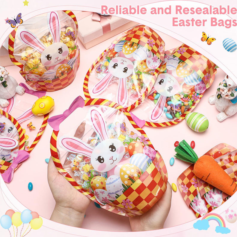 Easter Goodie Bags Plastic Candy Gift Bags with Handle Bunny Chick Pattern Transparent Treat Bags