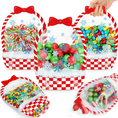 Easter Goodie Bags Plastic Candy Gift Bags with Handle Bunny Chick Pattern Transparent Treat Bags
